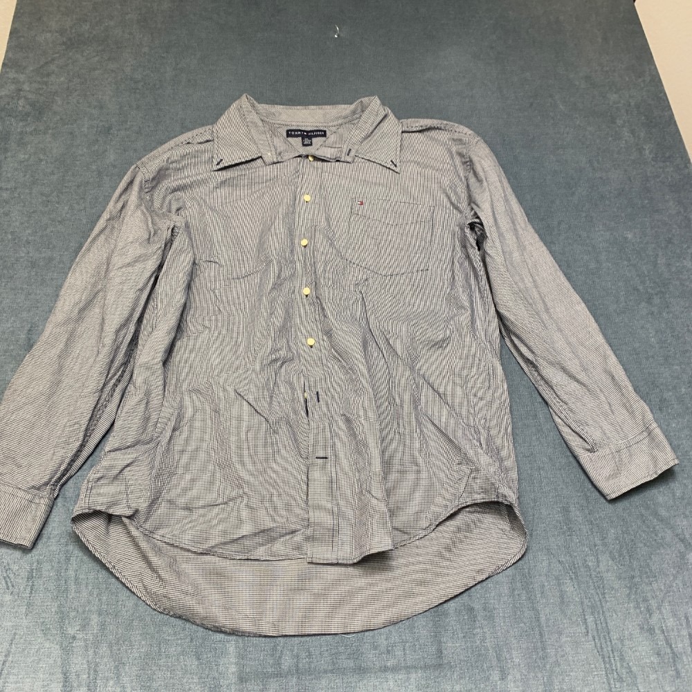 Tommy Hilfiger Shirt Men 2XL Black White Houndstooth Button Down All Day Comfort